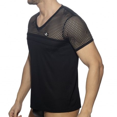 AD Fetish T-Shirt Mesh Striped Noir