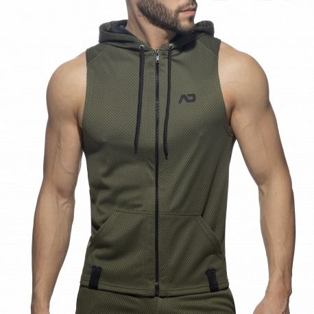 Addicted Veste à Capuche Sans Manche Loop Mesh Kaki
