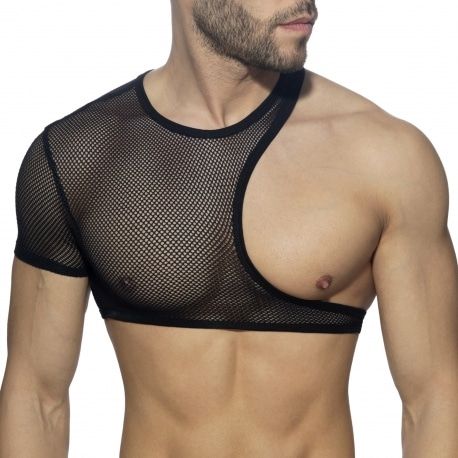 AD Fetish Crop Top Asymétrique Mesh Noir