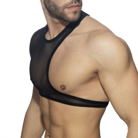 AD Fetish Crop Top Asymétrique Mesh Noir