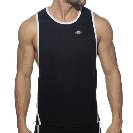 AD Fetish Débardeur Low Rider Mesh Striped Noir - Blanc