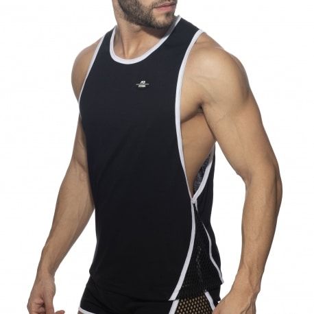 AD Fetish Débardeur Low Rider Mesh Striped Noir - Blanc