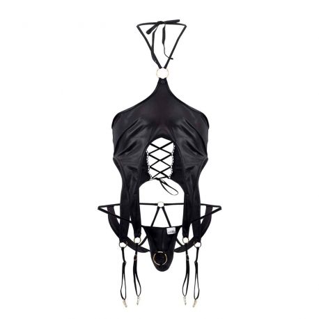  Ensemble Harnais - Jock Strap Simili Cuir Noir