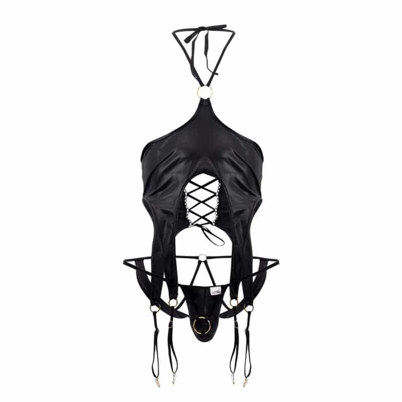  Ensemble Harnais - Jock Strap Simili Cuir Noir