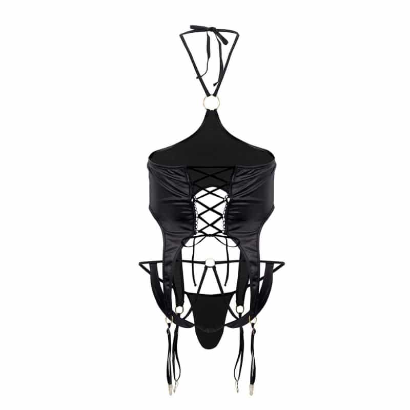  Ensemble Harnais - Jock Strap Simili Cuir Noir