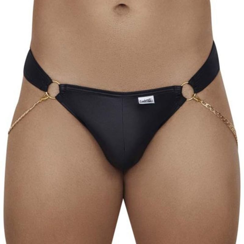  Leatherette Chain Thong - Black