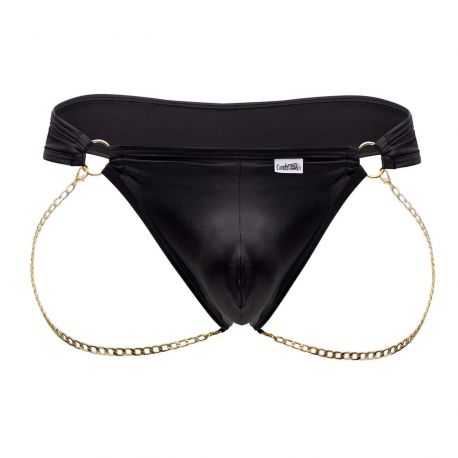  Leatherette Chain Thong - Black