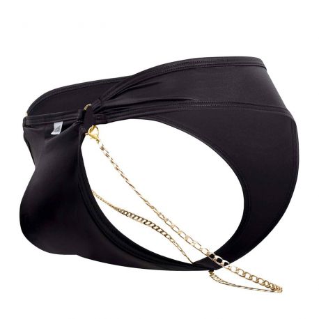  Leatherette Chain Thong - Black