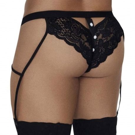  Slip Jarretière Dentelle Noir