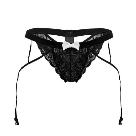  Lace Garter Briefs - Black