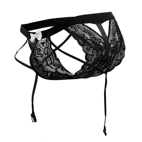  Lace Garter Briefs - Black