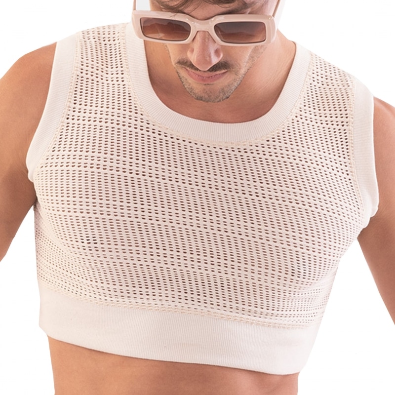 Barcode T-Shirt Crop Luz Mesh Beige