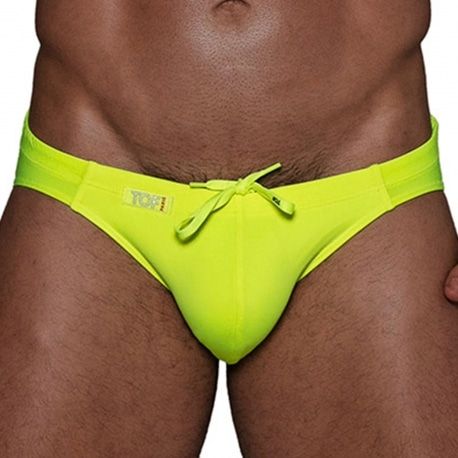 TOF Paris Slip de Bain Bikini Neon Jaune Fluo