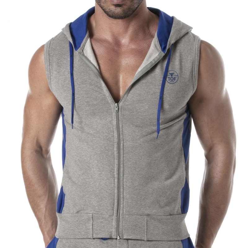 TOF Paris Veste à Capuche Sans Manche Gris Chiné