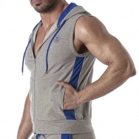 TOF Paris Veste à Capuche Sans Manche Gris Chiné