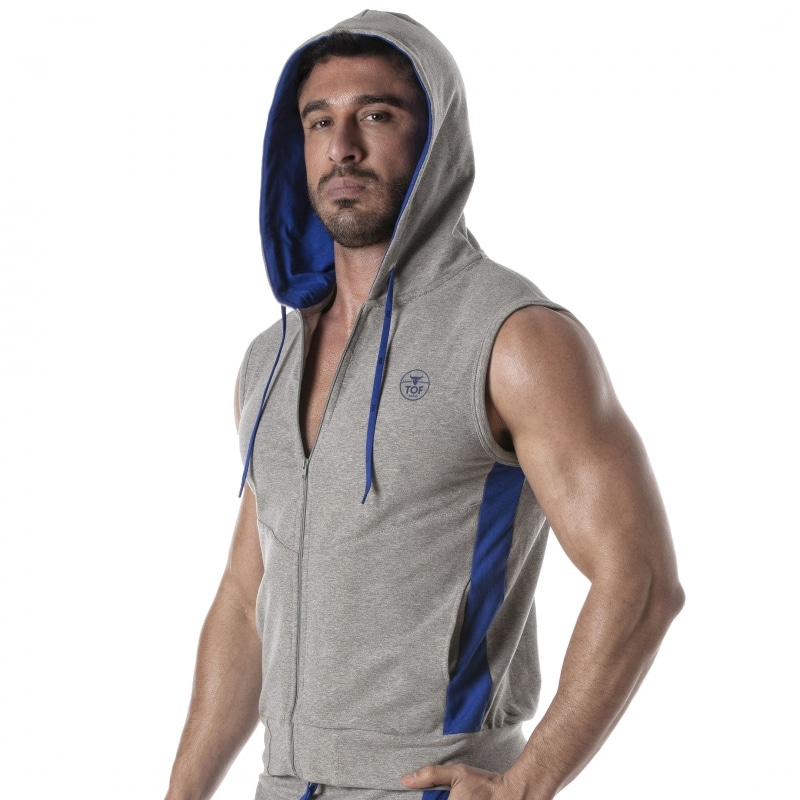 TOF Paris Veste à Capuche Sans Manche Gris Chiné