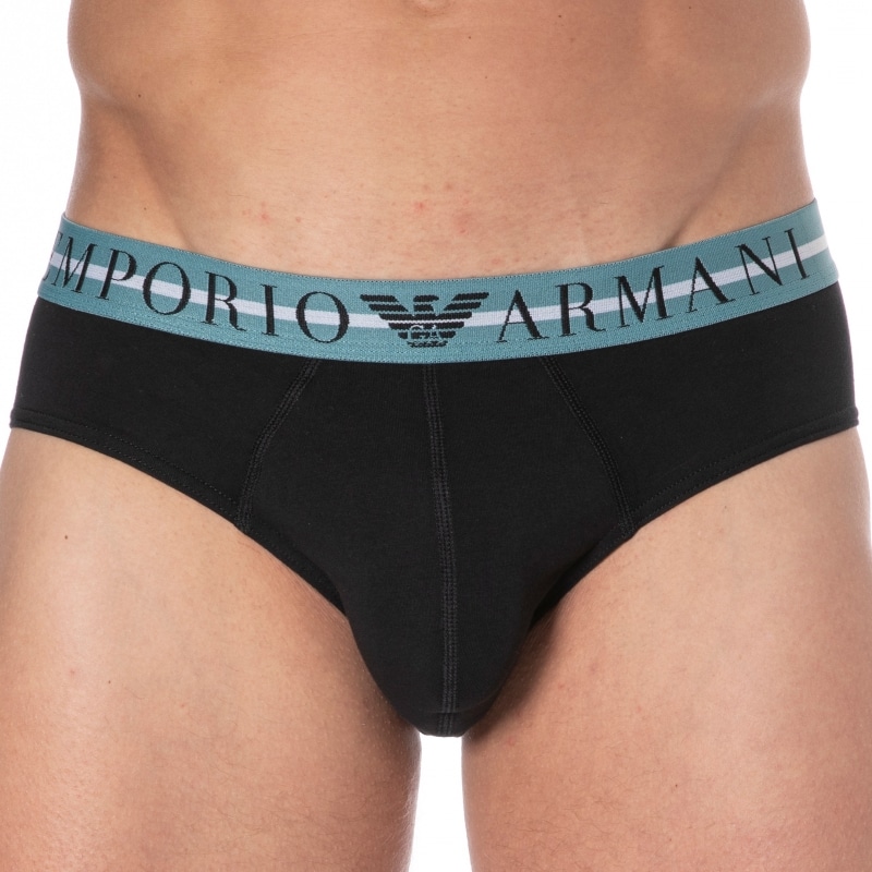 Emporio Armani Slip Mixed Waistband Coton Noir - Bleu