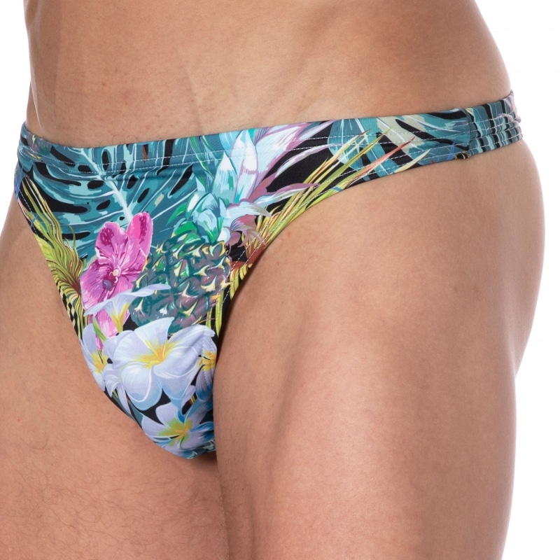  Tropical Flowers Swim Thong - Multicolor
