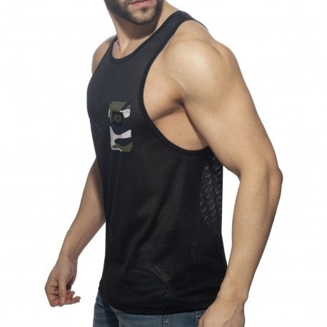 Addicted Pocket Contrast Tank Top - Black - Camo