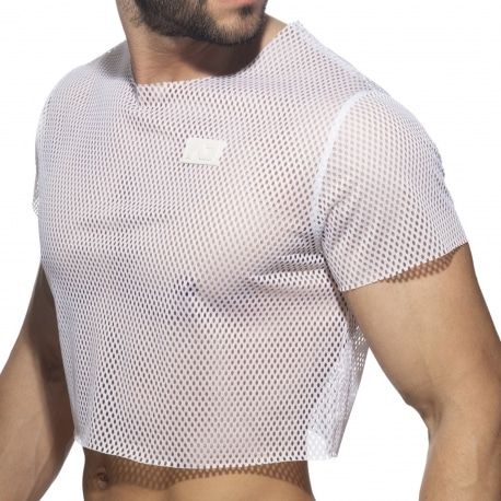 Addicted T-Shirt Crop Mesh Blanc