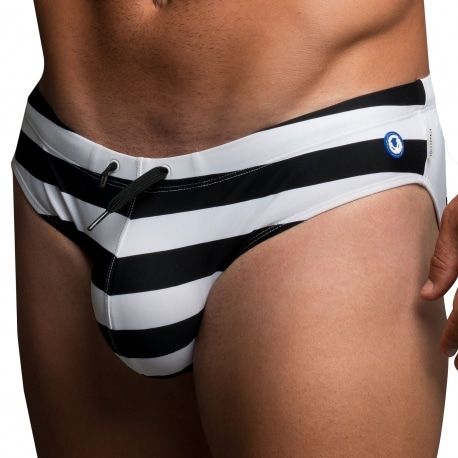 Rounderbum Slip de Bain Padded + Package H2O Rayé Noir - Blanc