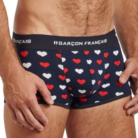 Garçon Français Shorty Coton Cœurs Bleu Marine