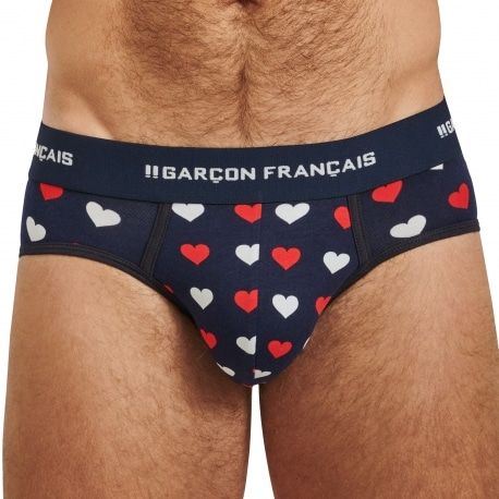 Garçon Français Slip Coton Cœurs Bleu Marine