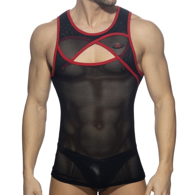 AD Fetish Débardeur Crossed Mesh Noir - Rouge