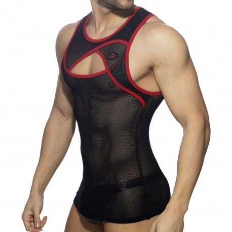 AD Fetish Débardeur Crossed Mesh Noir - Rouge