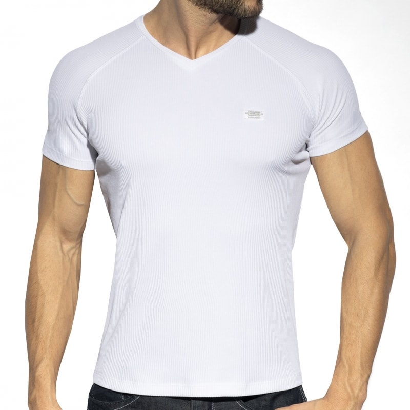 ES Collection T-Shirt Col V Recycled Rib Blanc