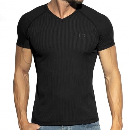 ES Collection T-Shirt Col V Recycled Rib Noir