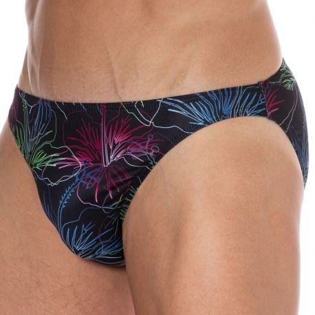  Hibiscus Swim Briefs - Black