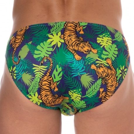  Slip de Bain Palms & Tigers Vert