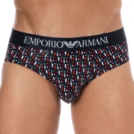 Emporio Armani Slip Classic Pattern Mix Coton Imprimé Bleu Marine