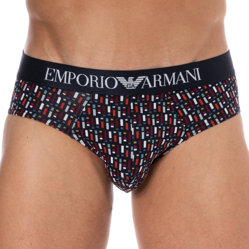 Emporio Armani Slip Classic Pattern Mix Coton Imprimé Bleu Marine
