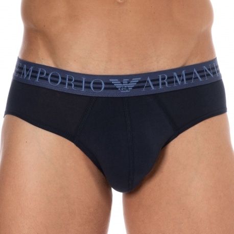Emporio Armani Slip Mixed Waistband Coton Bleu Marine