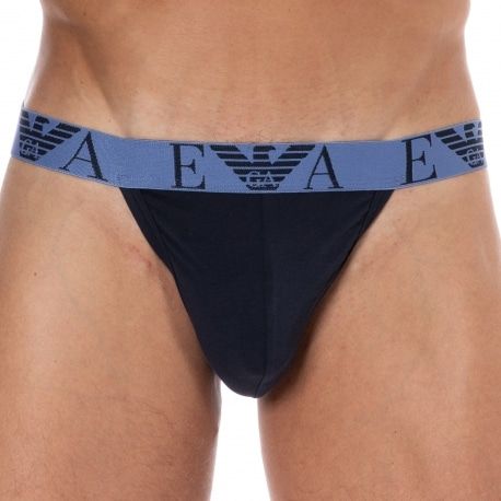 Emporio Armani Jock Strap Bold Monogram Coton Bleu Marine - Bleu