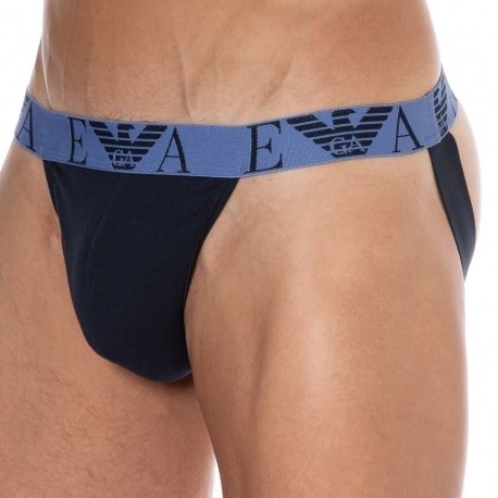 Emporio Armani Jock Strap Bold Monogram Coton Bleu Marine - Bleu