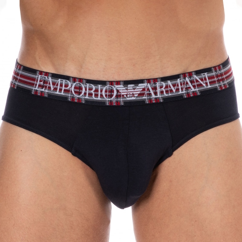Emporio Armani Tartan Cotton Briefs - Navy