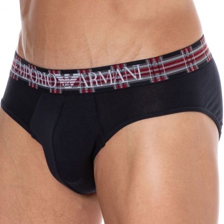 Emporio Armani Tartan Cotton Briefs - Navy