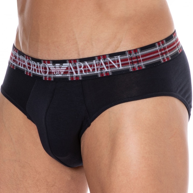 Emporio Armani Tartan Cotton Briefs - Navy