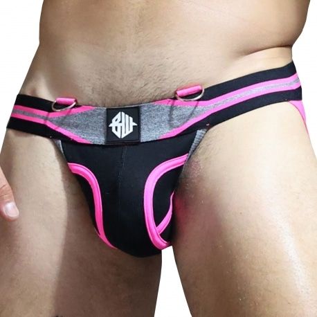  Jock Strap New Wave Noir - Rose Fluo