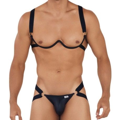  Ensemble Harnais Soutien-Gorge - Jock Strap Noir