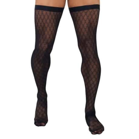  Diamond Mesh Thigh Highs - Black