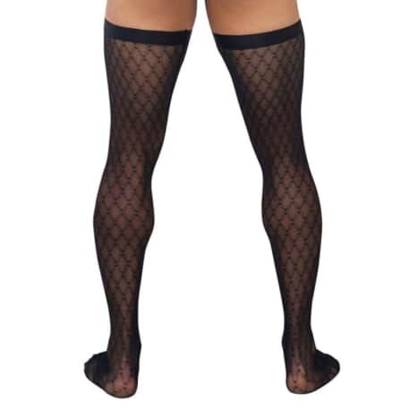  Diamond Mesh Thigh Highs - Black