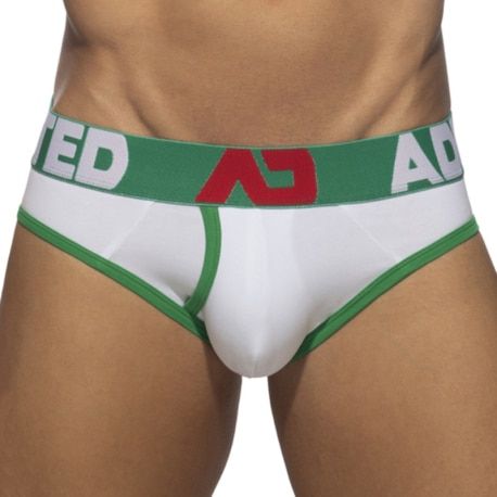 Addicted Open Fly Cotton Briefs - White - Green