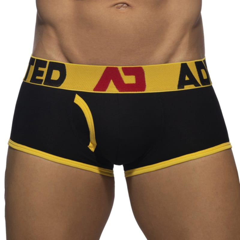 Addicted Open Fly Cotton Trunks - Black - Yellow