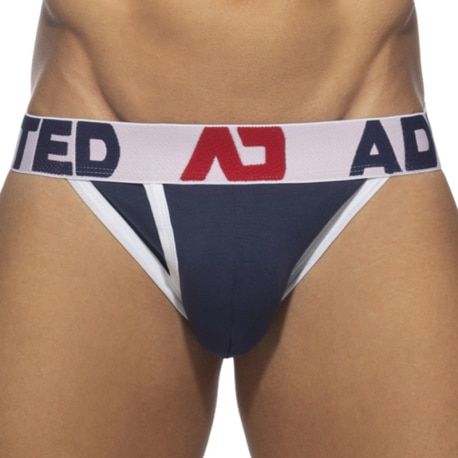 Addicted Open Fly Cotton Tanga Briefs - Navy - White