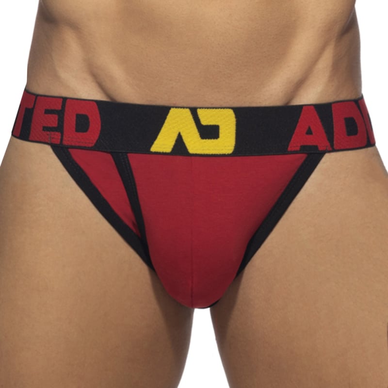 Addicted Slip Tanga Open Fly Coton Rouge - Noir