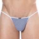 SKU Striped Cotton Mini G-String - Navy - White